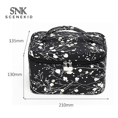Tas Kosmetik Ritsleting Nilon Perjalanan Bunga Berkapasitas Besar