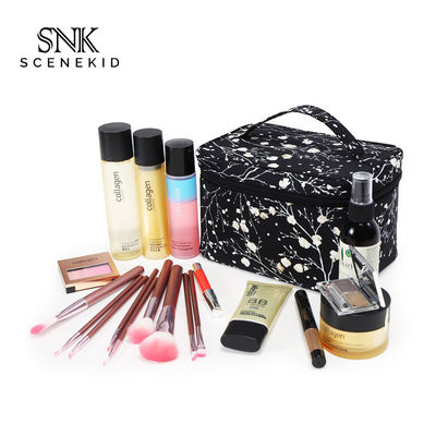 Tas Kosmetik Ritsleting Nilon Perjalanan Bunga Berkapasitas Besar